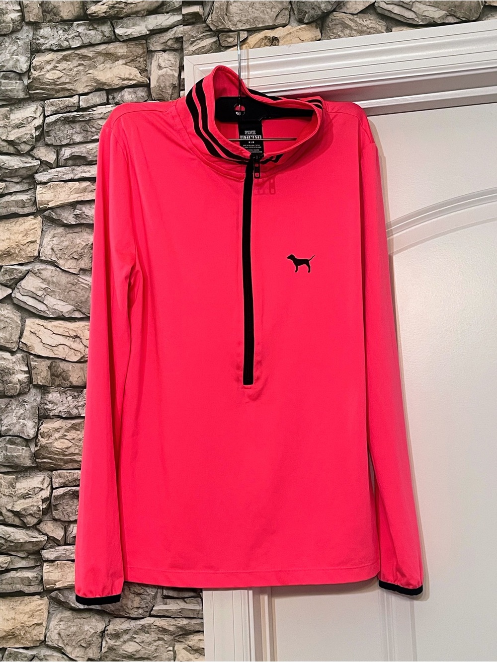 PINK Victoria's Secret Neon Pink Half-Zip Pullover with Black Trim Sz M EUC